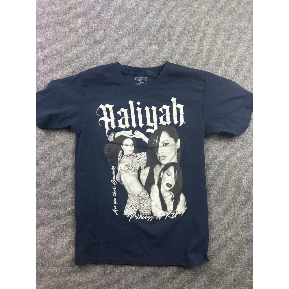 Aaliyah Graphic‎ T-Shirt Mens Small Navy Blue Princess of R&B Collage Tee
